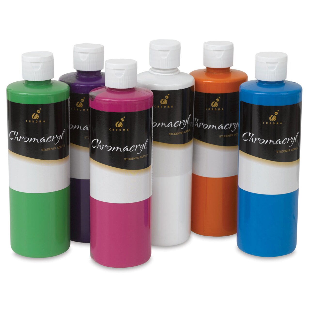 Chromacryl Students' Acrylics - Set of 6, Brights Colors, 16 oz bottles